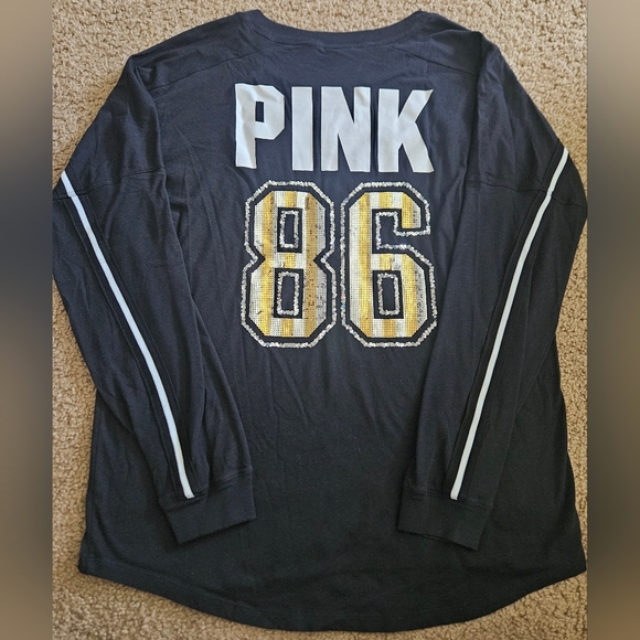 PINK Victoria's Secret Large Bling Rare HTF Long Sleeved Sequin Tee - Picture 1 of 4